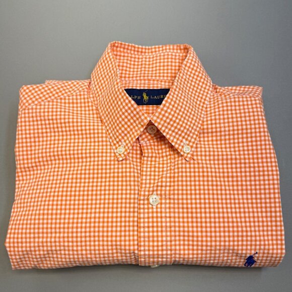 Polo Ralph Lauren Other - Ralph Lauren Mens Small Orange Gingham Check Long Sleeve Button Down Shirt